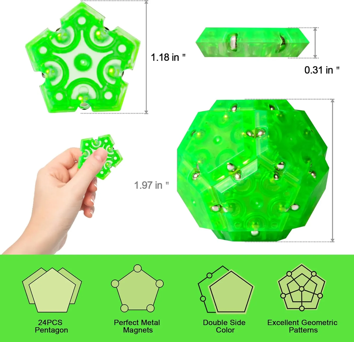 Green represent Fidget Sphere Magnet Balls$24PCS Building Blocks Fidget Toys for Easter Basket Stuffers$Stress Relief and Anxiety Presents$Office Desk Toys for Adults 2Pack 