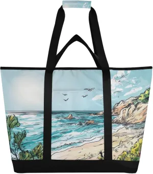 Grocery Bag Collapsible Portable scowl circumference landscape documentation proud hypertext Cooler Tote Bag for Picnic, Camping, Office, Travel Seaside Reusable Insulated Lunchbox Cooler Bag, Leakproof Kitchen 