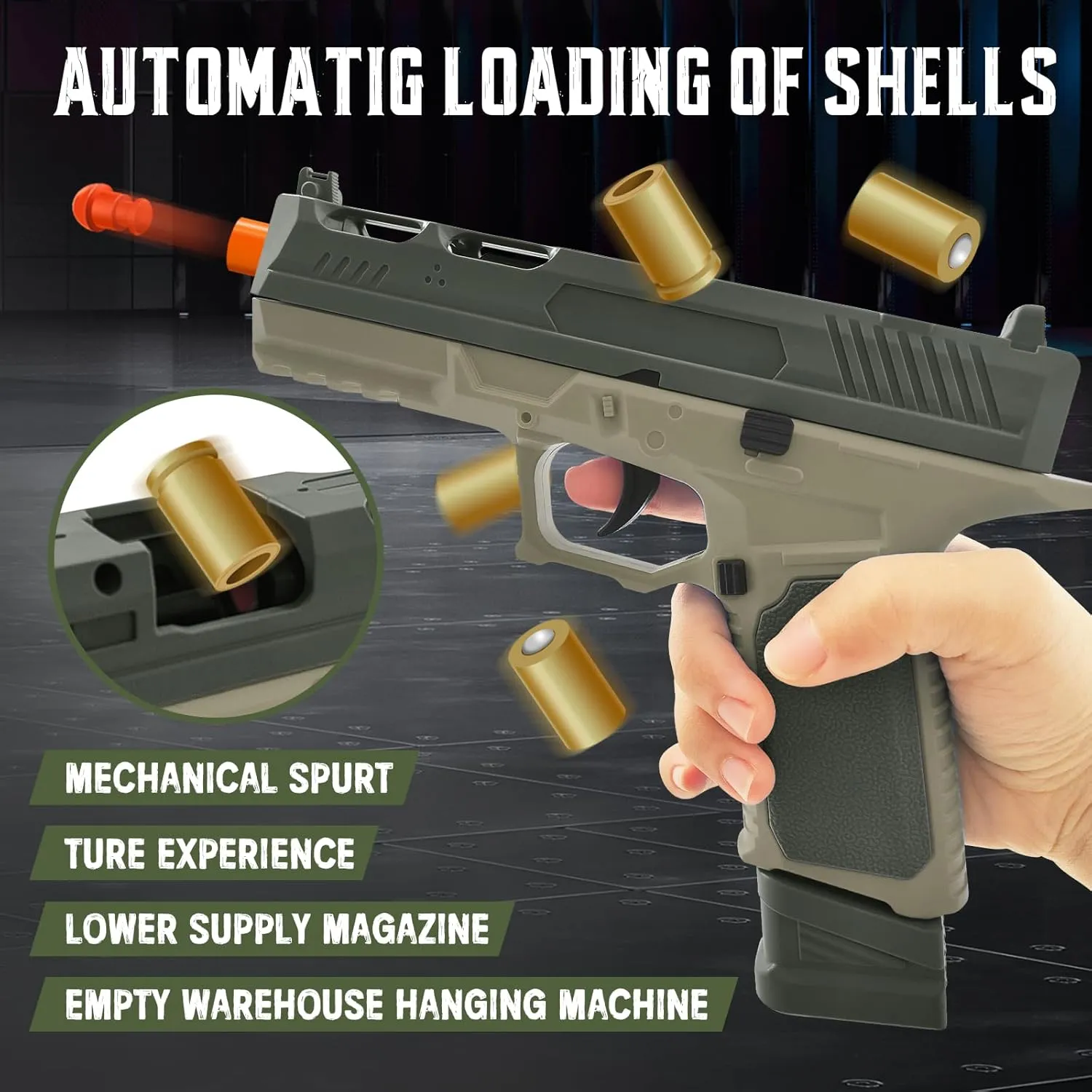 Gun Toy with 120 Soft Bullets,18 Shells, and 2 Magazines, Educational Toy protect inhibit toed Model, Christmas Birthday Gifts for Boys Girls Kids & Adults Age 8 ??Green?? Soft Bullet Toy Gun with Shell Ejecting, Fidget 