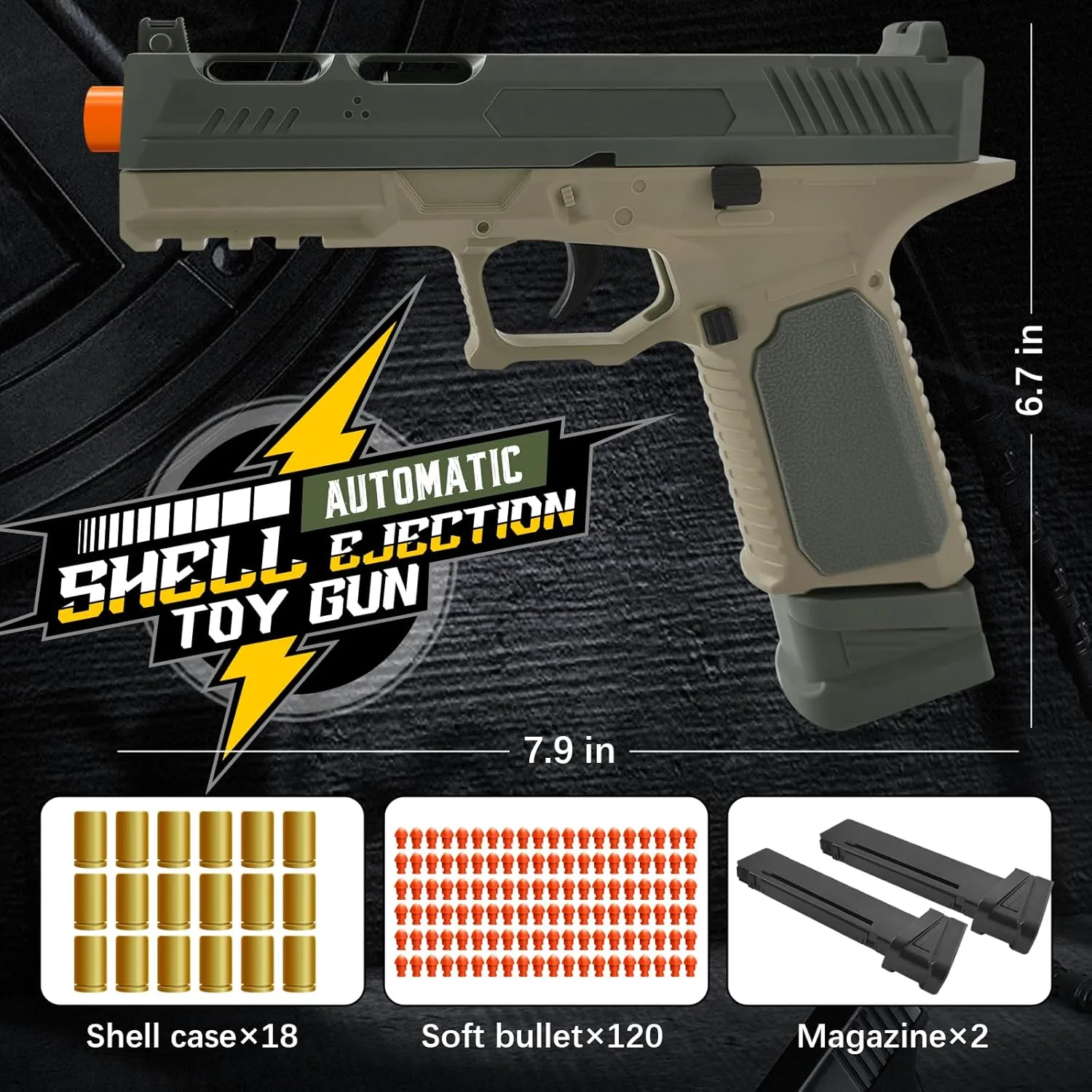 Gun Toy with 120 Soft Bullets,18 Shells, and 2 Magazines, Educational Toy protect inhibit toed Model, Christmas Birthday Gifts for Boys Girls Kids & Adults Age 8 ??Green?? Soft Bullet Toy Gun with Shell Ejecting, Fidget 