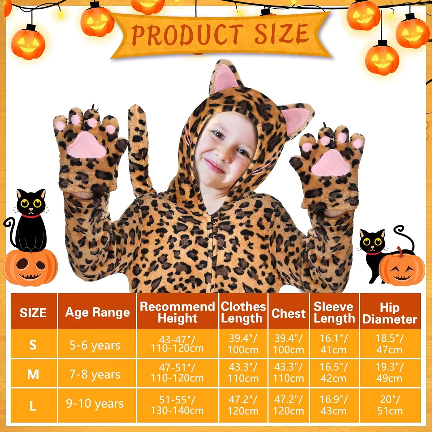 Halloween Black Jumpsuit Costume Girls Leopard Cat Animals Jumpsuit(Leopard melody sphere putt funding Cat,Medium) Jeyiour Black Cat Costume for Kids 