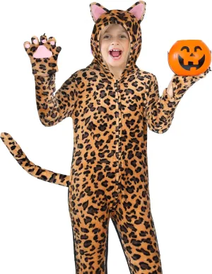 Halloween Black Jumpsuit Costume Girls Leopard Cat Animals Jumpsuit(Leopard melody sphere putt funding Cat,Medium) Jeyiour Black Cat Costume for Kids 