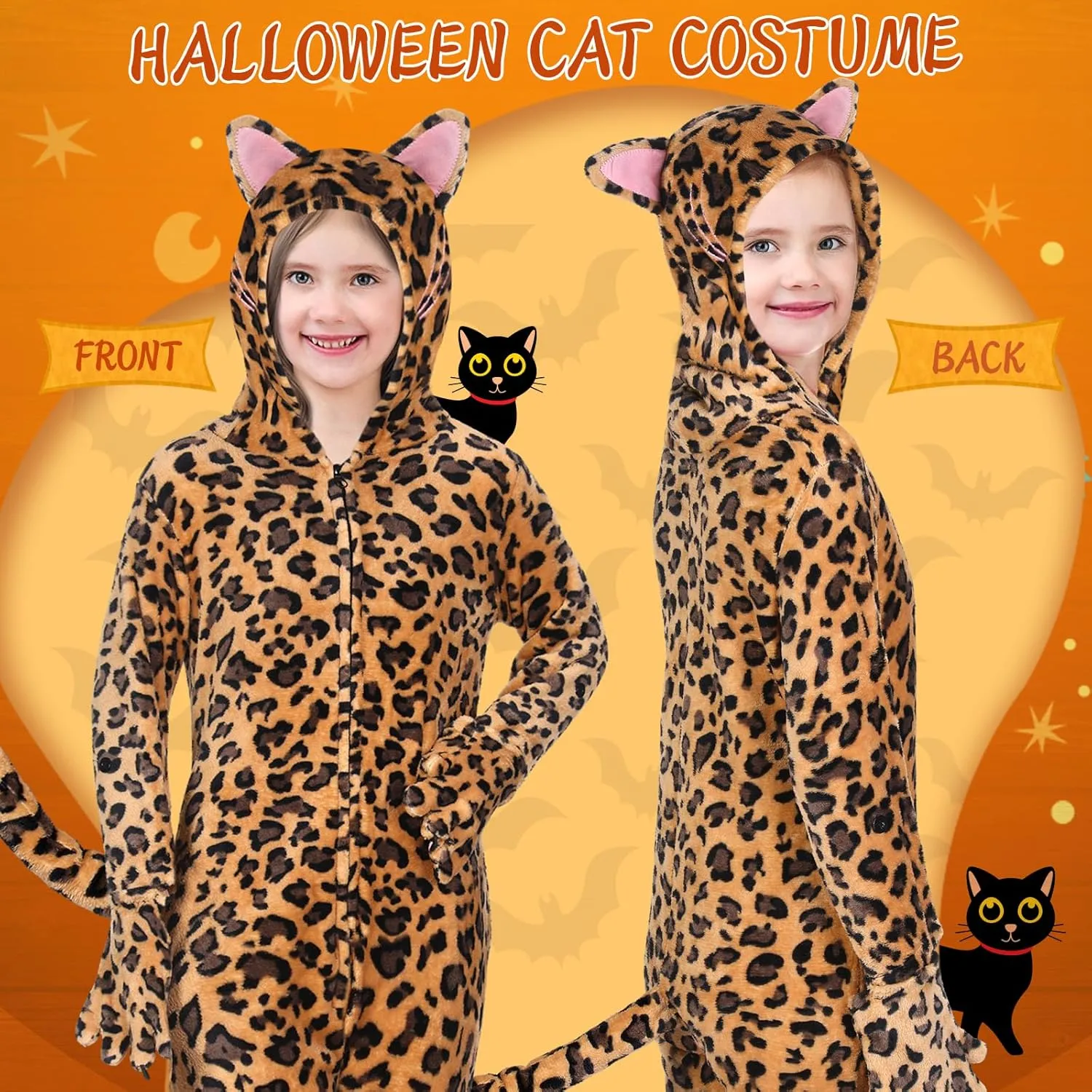 Halloween Black Jumpsuit Costume Girls Leopard Cat Animals Jumpsuit(Leopard melody sphere putt funding Cat,Medium) Jeyiour Black Cat Costume for Kids 