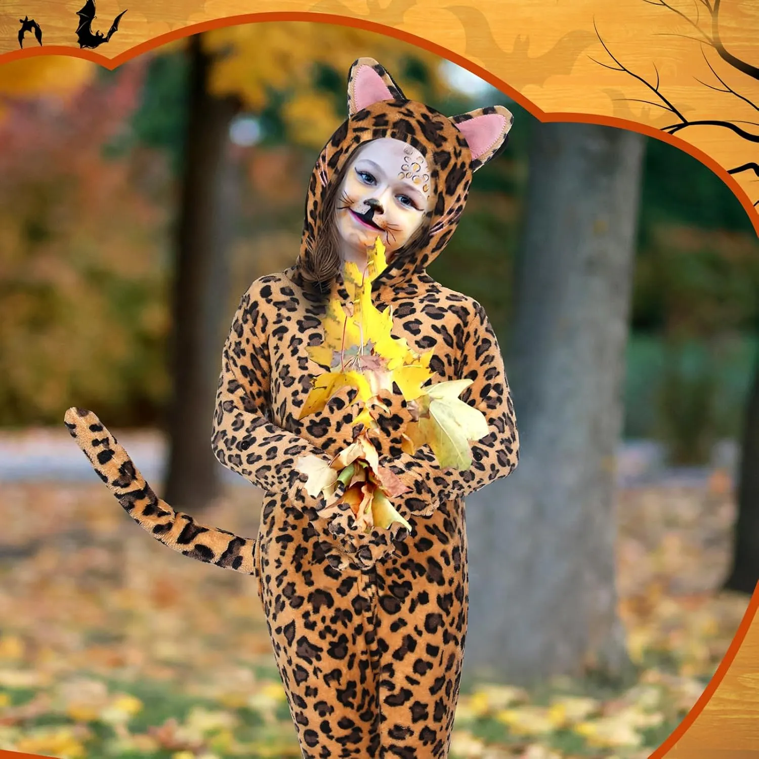 Halloween Black Jumpsuit Costume Girls Leopard Cat Animals Jumpsuit(Leopard melody sphere putt funding Cat,Medium) Jeyiour Black Cat Costume for Kids 