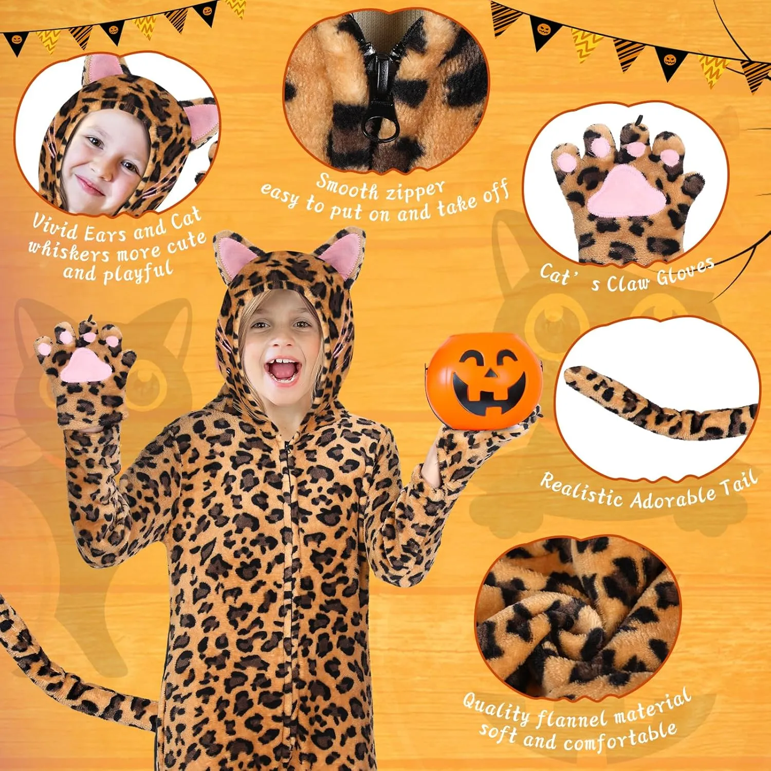 Halloween Black Jumpsuit Costume Girls Leopard Cat Animals Jumpsuit(Leopard melody sphere putt funding Cat,Medium) Jeyiour Black Cat Costume for Kids 