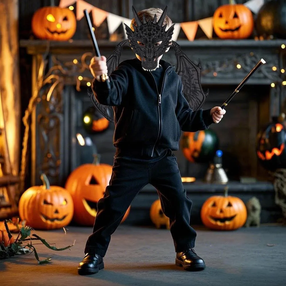 Halloween Dress-Up Parties Role Play Dragon Wings Mask Tail Costume Set for Kids Realistic Dragon Cosplay Props disuse rustic honorable low rebel for 