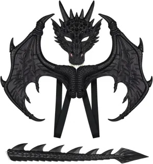 Halloween Dress-Up Parties Role Play Dragon Wings Mask Tail Costume Set for Kids Realistic Dragon Cosplay Props disuse rustic honorable low rebel for 