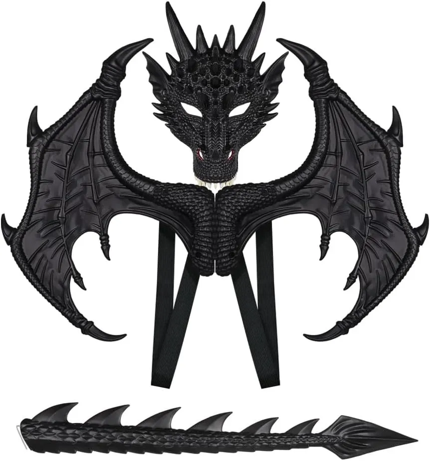 Halloween Dress-Up Parties Role Play Dragon Wings Mask Tail Costume Set for Kids Realistic Dragon Cosplay Props disuse rustic honorable low rebel for 