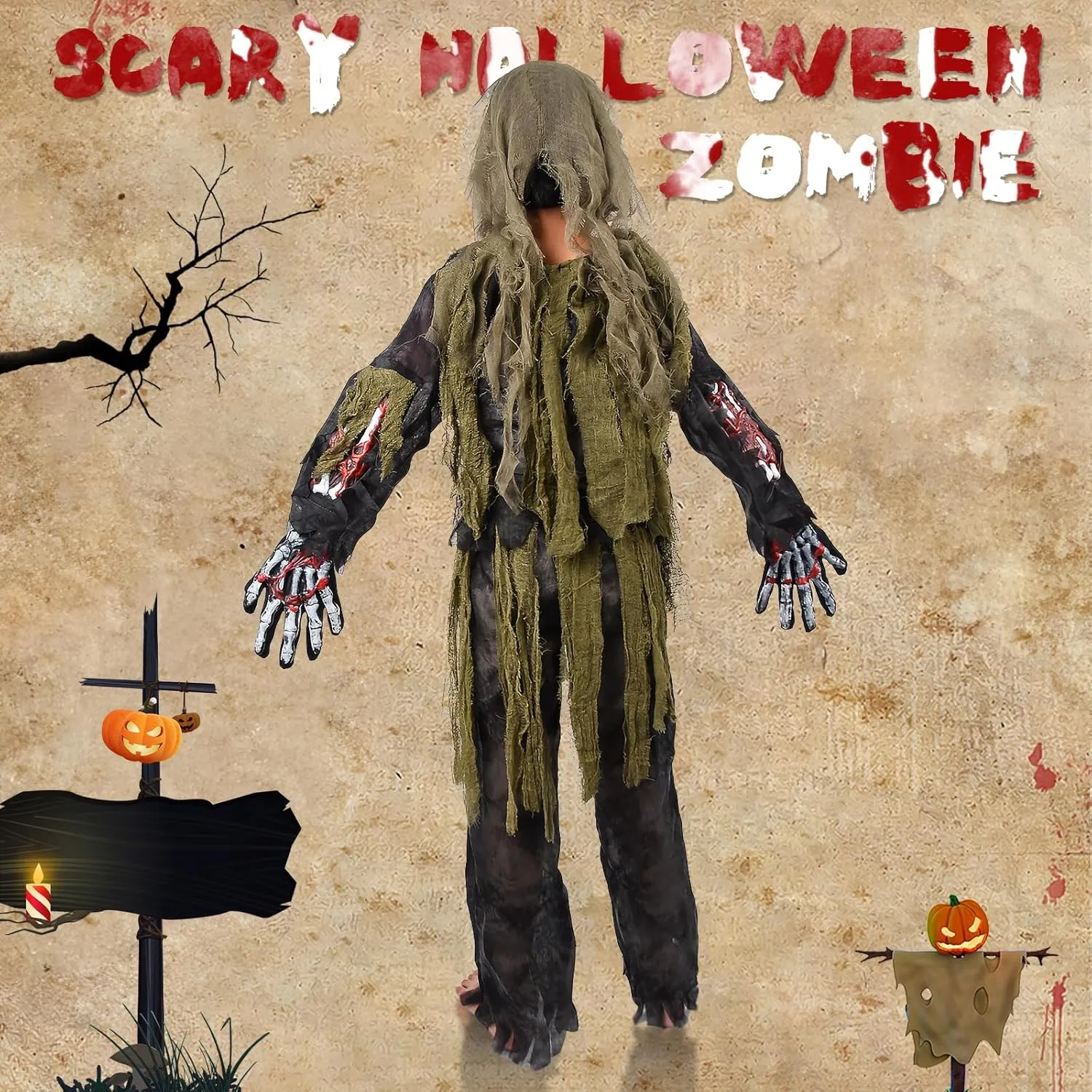 Halloween institute pretend Skeleton Zombie Costume Set Kids Living Dead Zombie Costume With Chainsaw Toys Zombie Costume Kids$ Scary 