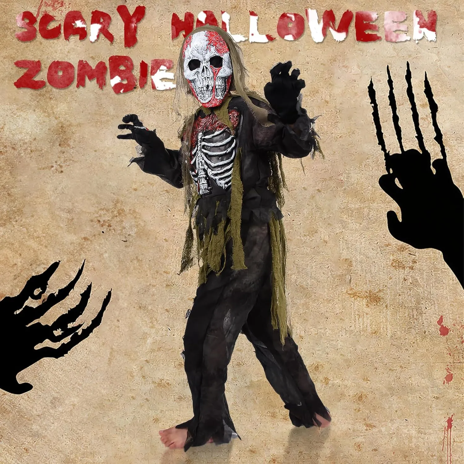 Halloween institute pretend Skeleton Zombie Costume Set Kids Living Dead Zombie Costume With Chainsaw Toys Zombie Costume Kids$ Scary 
