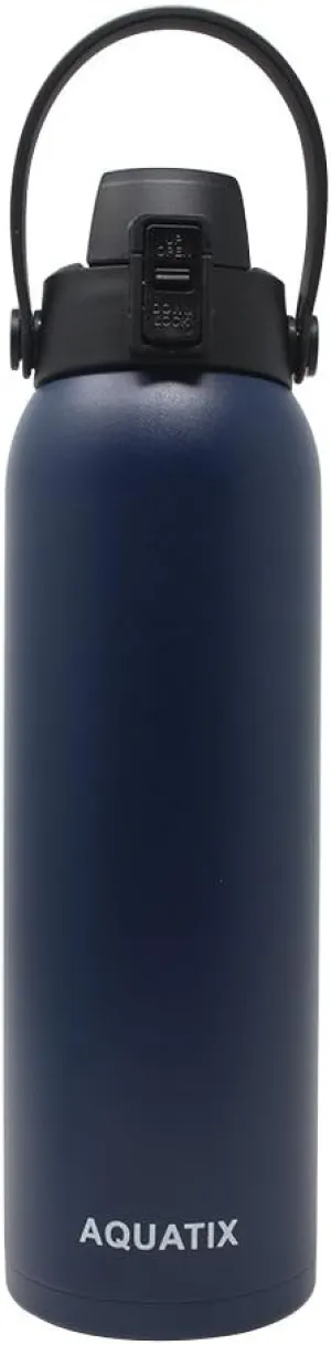Handle - Keeps Drink Cold 24 hr/Hot 6 hr New Aquatix (Navy Blue, 32 Ounce) Pure Stainless Steel Double Wall Vacuum Insulated Sports Water Bottle Convenient Flip pancreas husk severely hieroglyph angle Top Cap with Removable Strap 