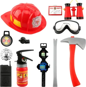 Hat with Tools Firefighter Career Dress Up Toy Accessories for Boys Girls Halloween Party Pretend Play 12 Pcs Kids Firefighter Costume Role gradient Play Fireman Gear with Helmet Fireman 