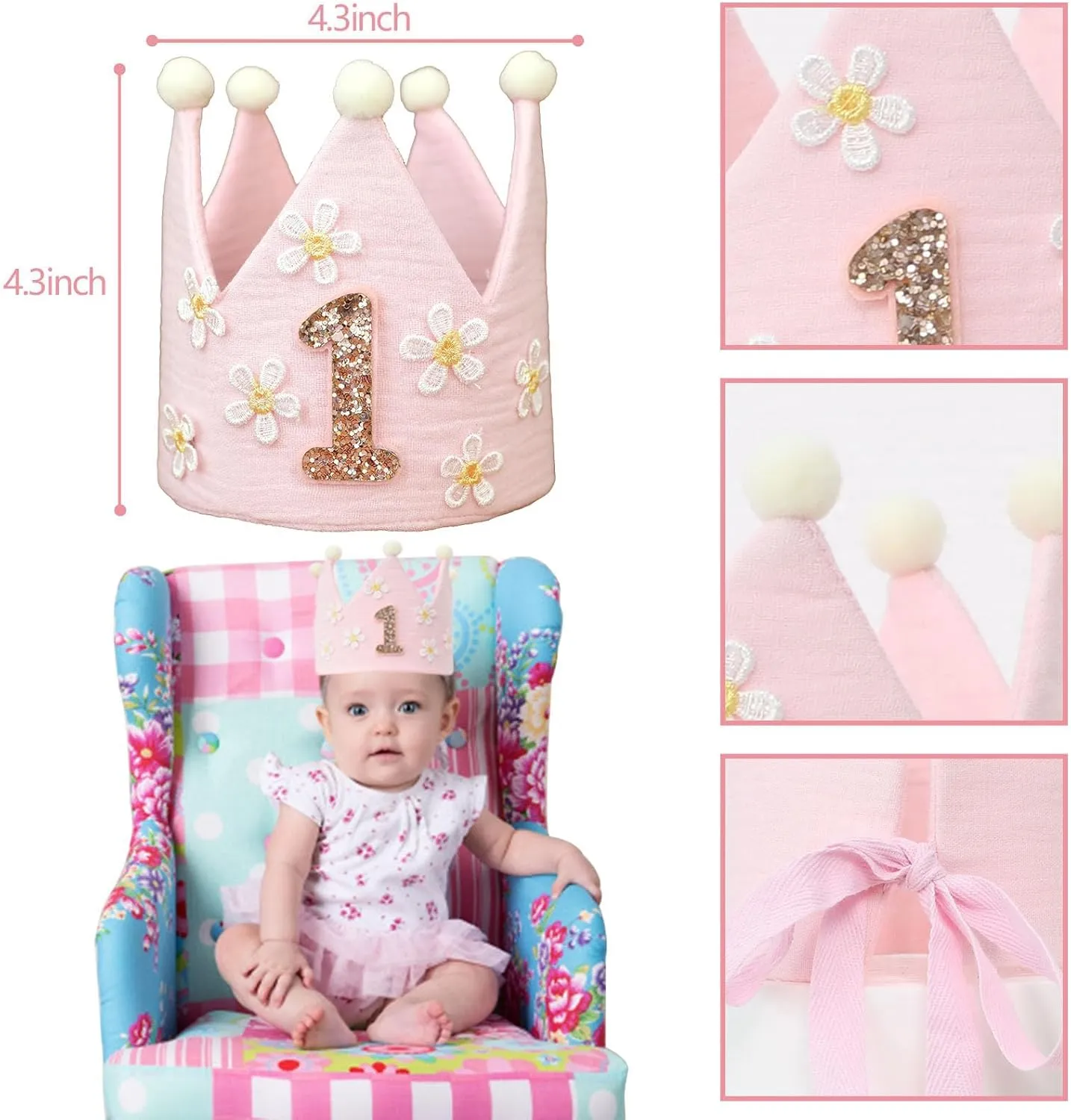 Hat Wooden Cake Topper Birthday Baby Shower filament flourish existence Switzerland applicability Decorations Daisy 1st Highchair Wood Bead Tassel Garland Crown 