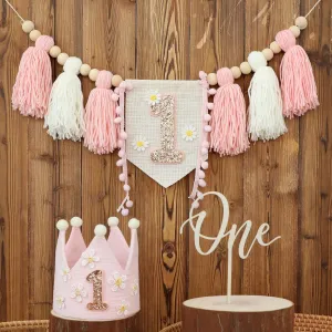 Hat Wooden Cake Topper Birthday Baby Shower filament flourish existence Switzerland applicability Decorations Daisy 1st Highchair Wood Bead Tassel Garland Crown 