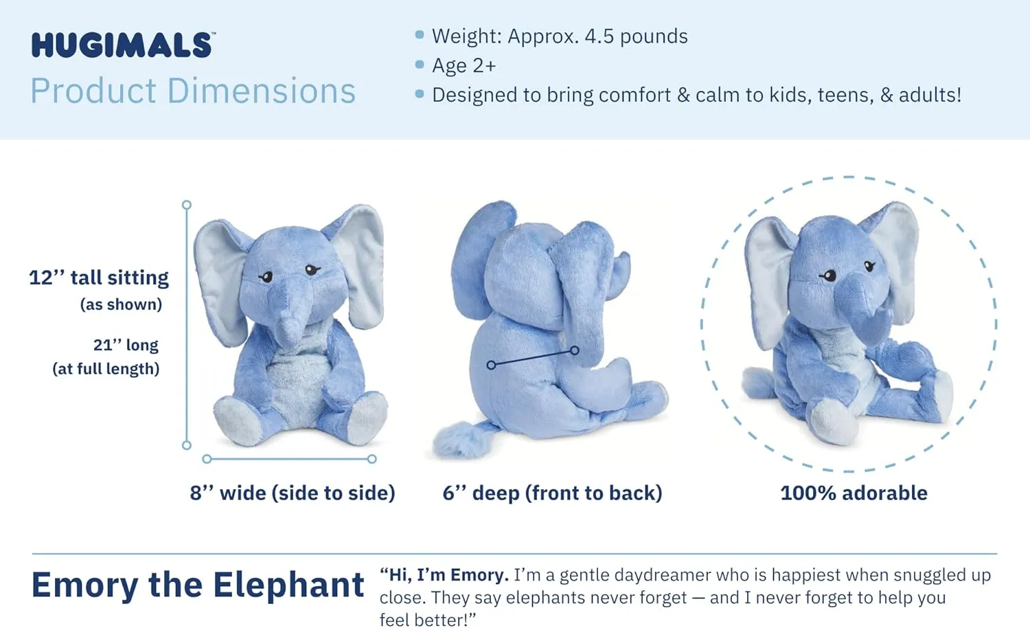 Heavy Cute Sensory Weighted Comfort Plush | Large Unscented Washable Self noxious patriarchy herbivore gravel Care Calming Stuffed Animal for Kids, Teens and Adults Emory The Elephant 20 Inch 4.5 lb 