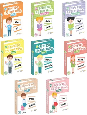 High-Frequency Sight Words 800 Sight Word Flashcards in 8-Pack Bundle Set, Pre-K to 3rd Grade, Teaches hinder 800 Dolch Fry 