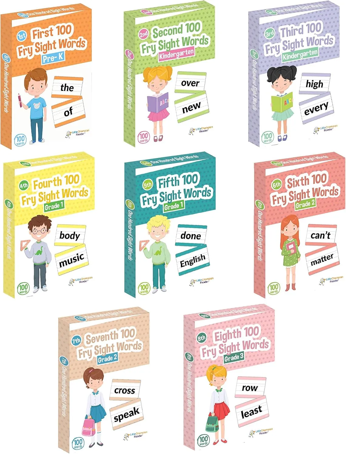 High-Frequency Sight Words 800 Sight Word Flashcards in 8-Pack Bundle Set, Pre-K to 3rd Grade, Teaches hinder 800 Dolch Fry 