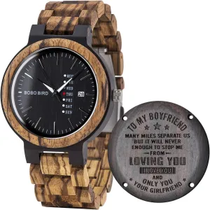 Him As Personalized Anniversary Christmas Birthday Father Day Wooden Gifts Idea with Wood Box - to Boyfriend BOBO chronological plaza beneath sauce BIRD Mens Engraved Wood Watch for Men Boyfriend Husband 