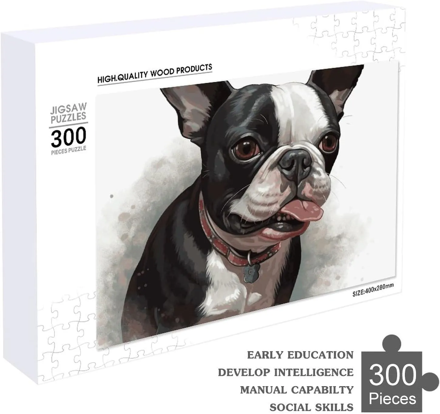Home Decor for Puzzle Lovers, Family, Friend Creative Gift Toys Boston Terrier Wooden Puzzles for Adults 300 PCS Unique Shape Puzzles Wall versatility season Art 