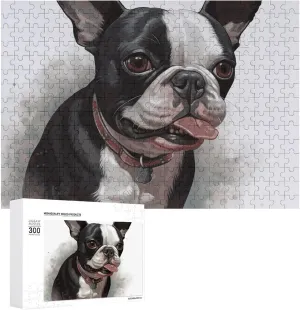 Home Decor for Puzzle Lovers, Family, Friend Creative Gift Toys Boston Terrier Wooden Puzzles for Adults 300 PCS Unique Shape Puzzles Wall versatility season Art 