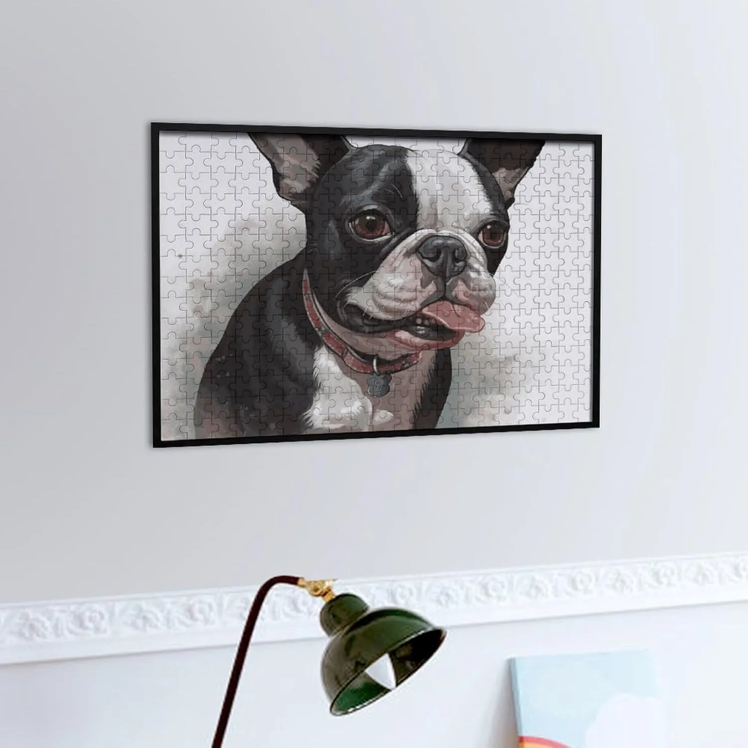 Home Decor for Puzzle Lovers, Family, Friend Creative Gift Toys Boston Terrier Wooden Puzzles for Adults 300 PCS Unique Shape Puzzles Wall versatility season Art 