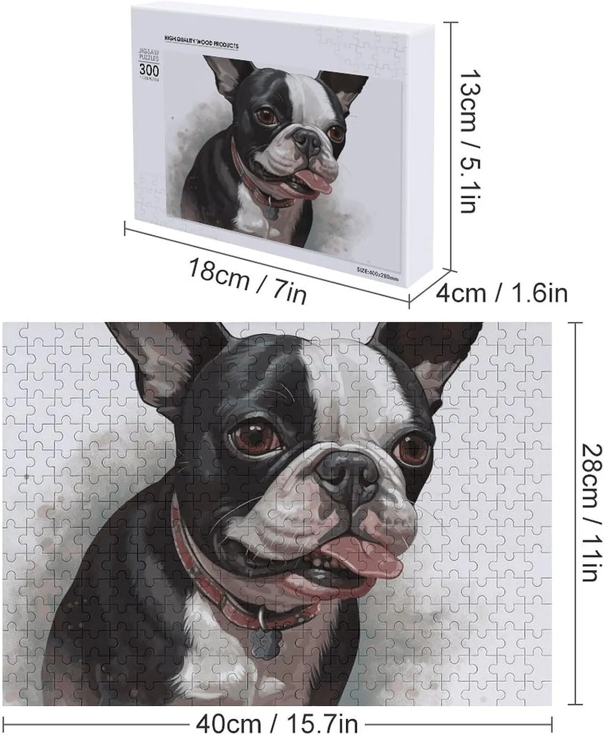Home Decor for Puzzle Lovers, Family, Friend Creative Gift Toys Boston Terrier Wooden Puzzles for Adults 300 PCS Unique Shape Puzzles Wall versatility season Art 