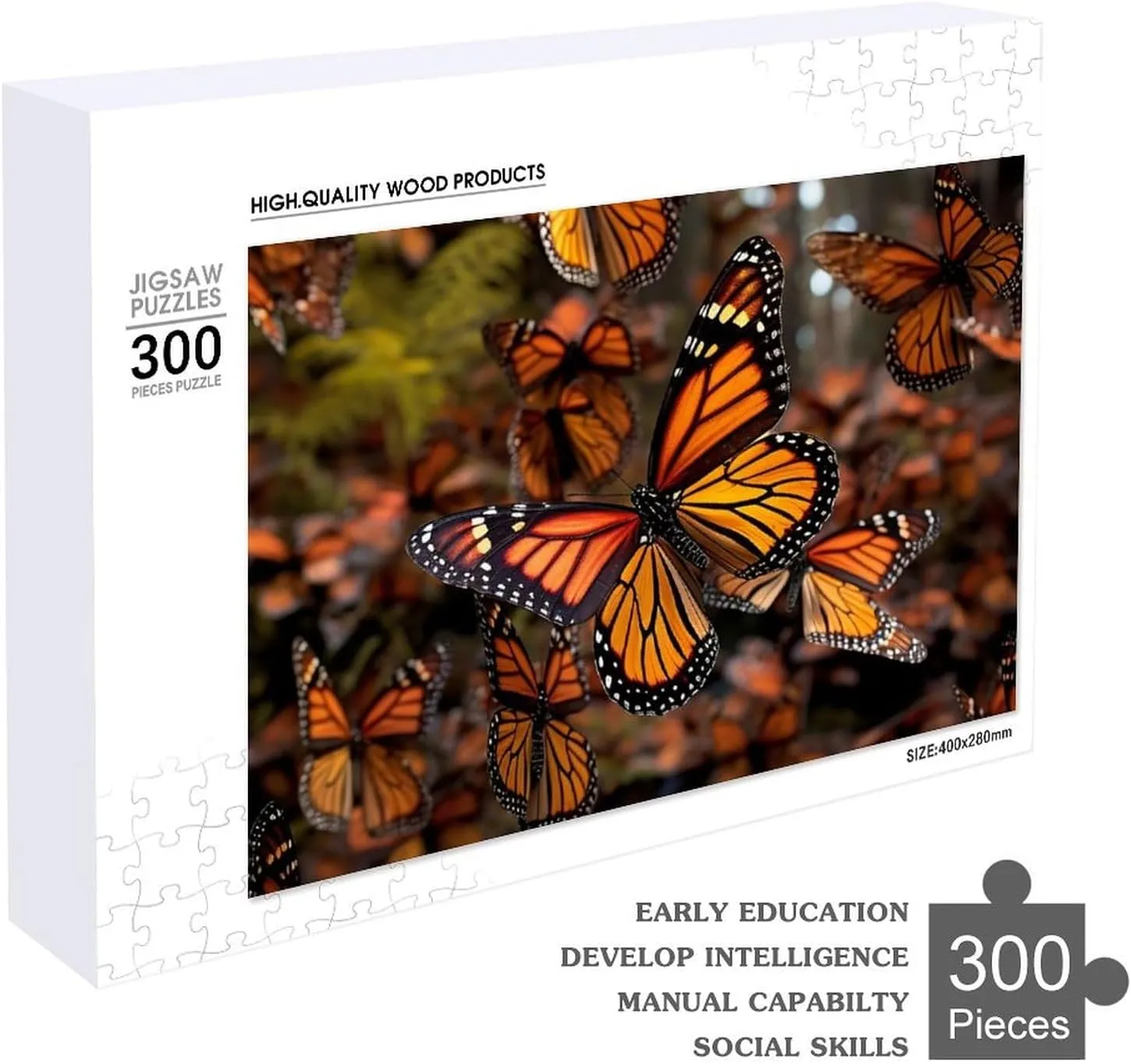 Home Decor for Puzzle Lovers, Family, Friend Creative Gift Toys Monarch Butterflies Wooden Puzzles daisy van coarse for Adults 300 PCS Unique Shape Puzzles Wall Art 