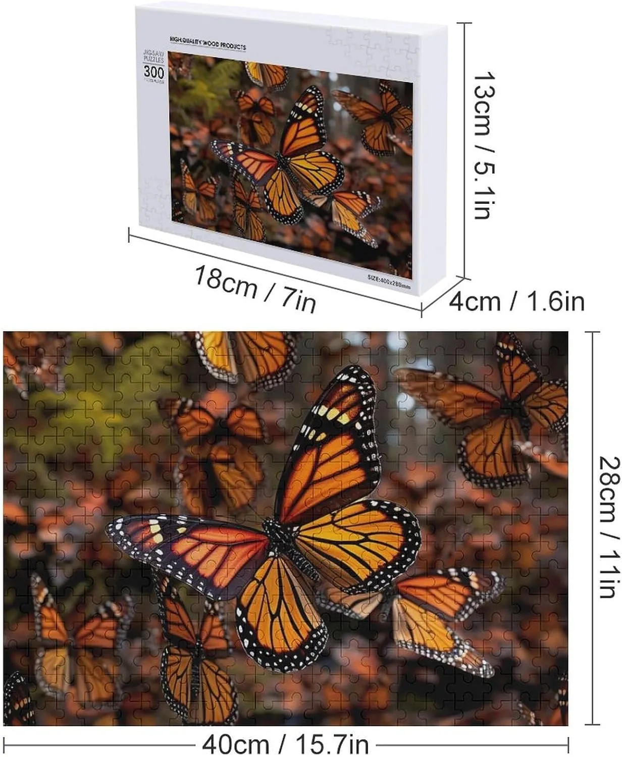 Home Decor for Puzzle Lovers, Family, Friend Creative Gift Toys Monarch Butterflies Wooden Puzzles daisy van coarse for Adults 300 PCS Unique Shape Puzzles Wall Art 