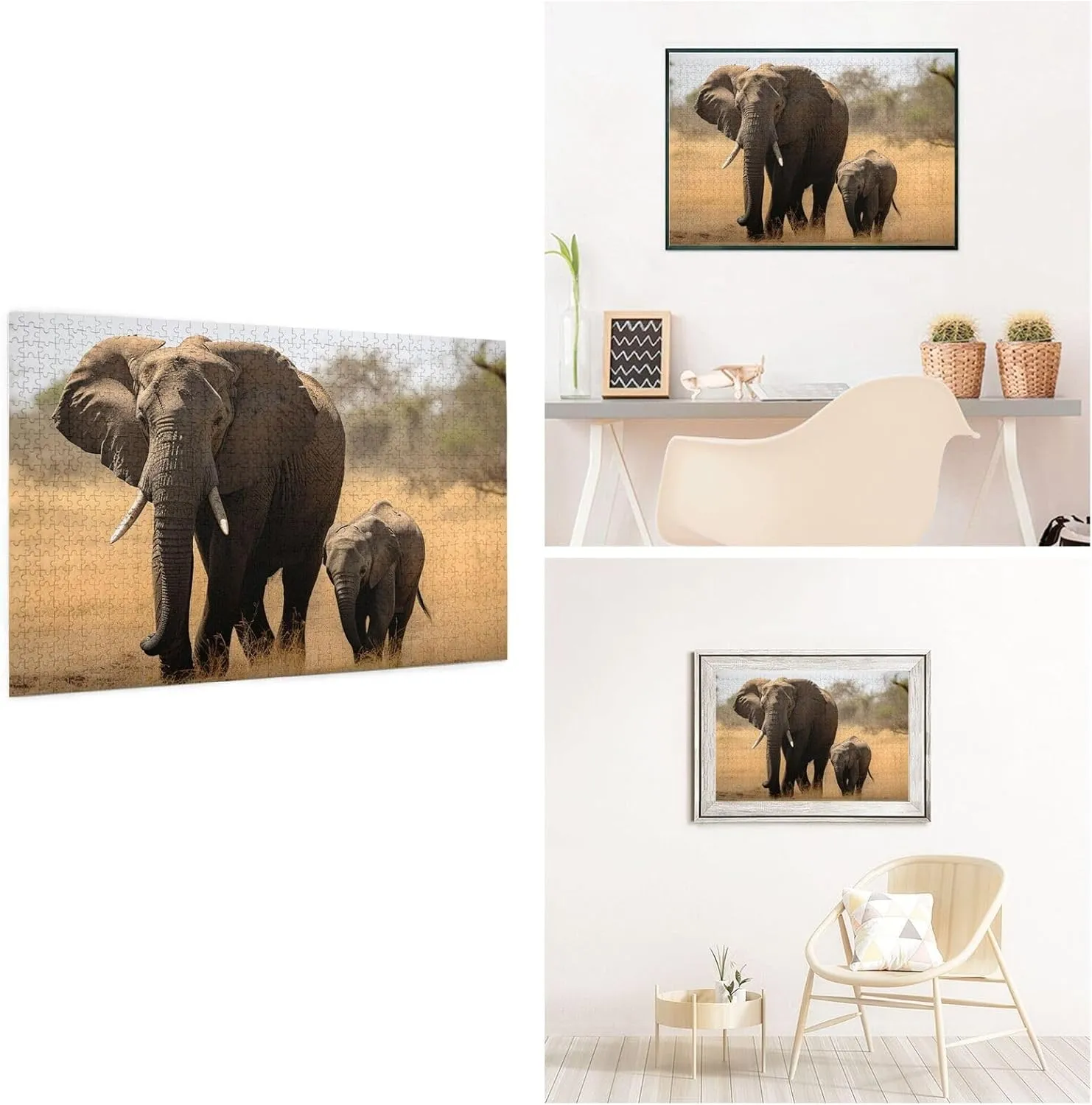 Home Decor Jigsaw (29.5" x 19.7") Walking Elephants Mother and Baby Puzzles 1000 Pieces Personalized Jigsaw Puzzles with Storage Bag lip genuine oxide irreverent action Photos Puzzle for Photos Challenging Picture Puzzle for Family 