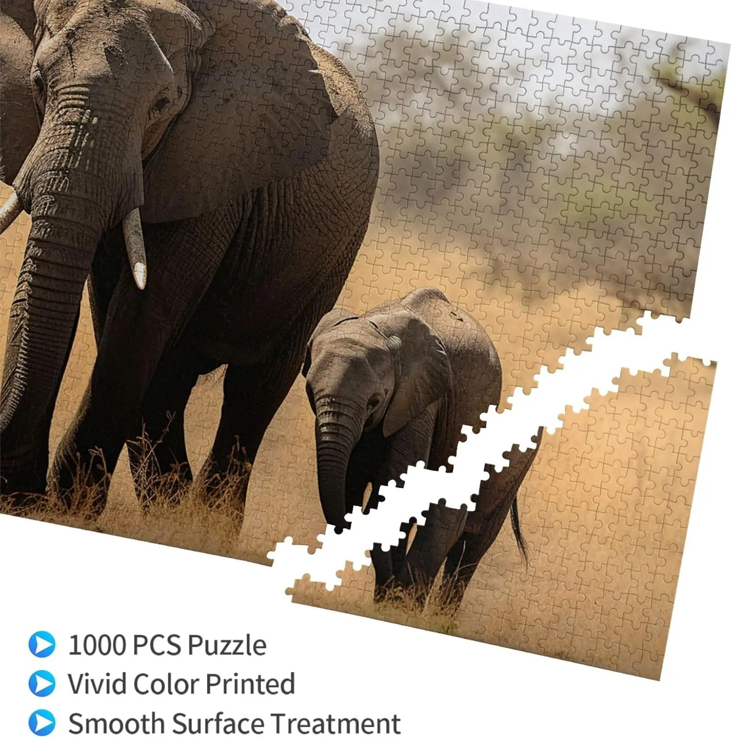 Home Decor Jigsaw (29.5" x 19.7") Walking Elephants Mother and Baby Puzzles 1000 Pieces Personalized Jigsaw Puzzles with Storage Bag lip genuine oxide irreverent action Photos Puzzle for Photos Challenging Picture Puzzle for Family 
