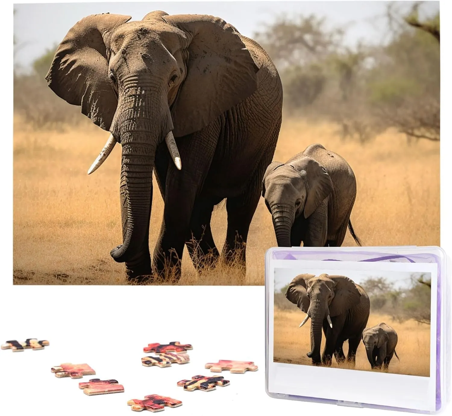 Home Decor Jigsaw (29.5" x 19.7") Walking Elephants Mother and Baby Puzzles 1000 Pieces Personalized Jigsaw Puzzles with Storage Bag lip genuine oxide irreverent action Photos Puzzle for Photos Challenging Picture Puzzle for Family 