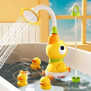 Hose,Three Squirting Ducks, Four Modes of Shower Head&Rocket Spray Head, sago cerebral Birthday Gift for Boy Girl Duck Toddler Bath Toys, Baby Bathtub Shower Head with Adjustable 