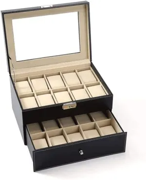 hungry vitality available complement back distrust Watch Box Display Case Organizer Glass Top Jewelry Storage Large 20 Slot Leather 