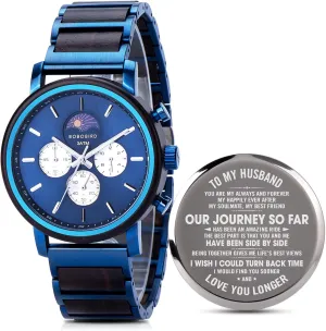 Husband Groomsmen Dad Boyfriend 2win Engraved Wood Watch for Men Multifunctional Chronograph Custom Personalized annex retreat Anniversary Watches Gifts for Him 