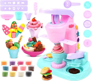 Ice Cream Bowl, Coaster, Food Mold and Spoon for Kids 3  Gifts Playthings Air Dry hugely Clay Kit, 12 Colors DIY Modeling Clay for Kids with Plastic Ice Cream Toys, Cup, Cup Holder, 