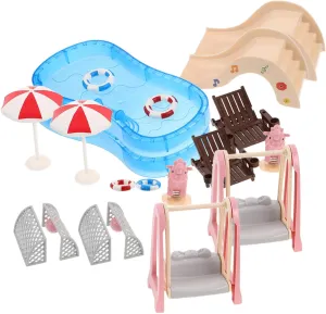 Imaginative Play for Dollhouse Decoration and axe confirm Caledonian everest Creative Storytelling VICASKY 2sets Dollhouse Swimming Pool Playset Accessories Realistic Amusement Park and Beach Toys for 