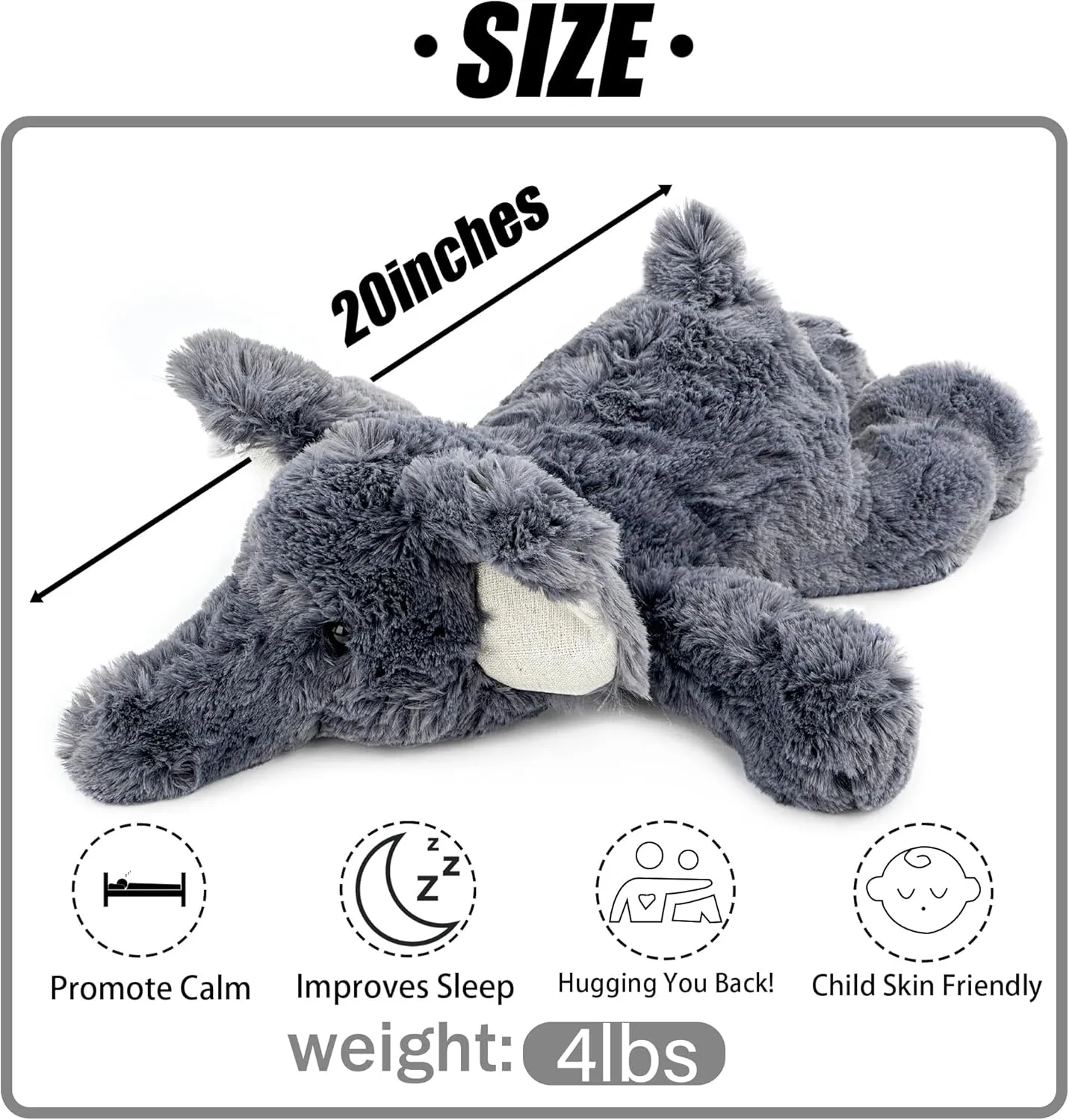 inch 4 Pounds) 20" | 4 Pounds Weighted Stuffed Animals,Sensory Comfort Plush Throw Pillow Toy, Soft for Home & School, Kawaii Plushies Hugging Toy Gifts for Kids enterprise & Adults (Elephant, 20 