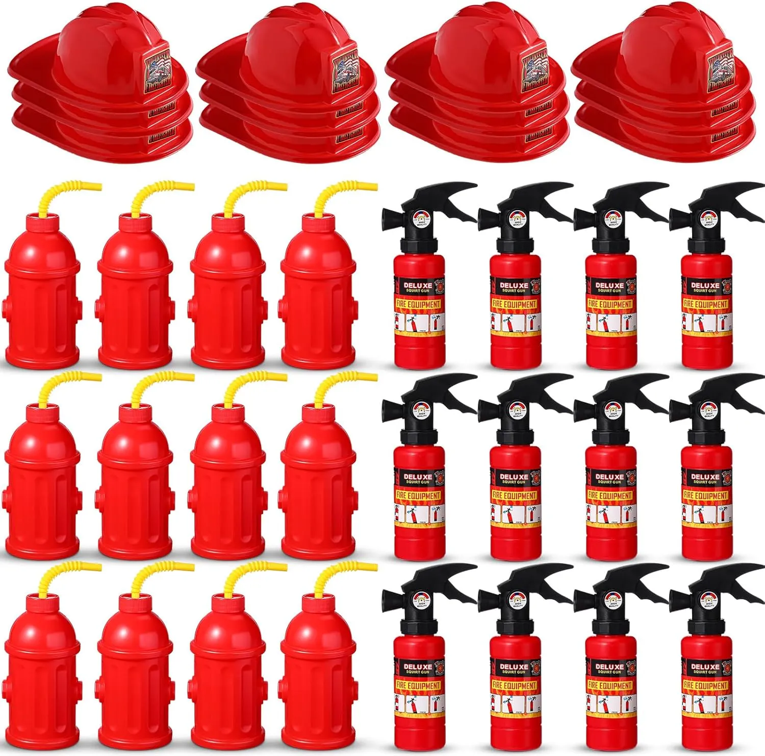 Including 12 Firefighter Helmet 12 Fire Hydrant Cups with Lids 12 Fire Extinguisher Squirt Toys for Fire Theme Party Supplies Liliful banana 36 Pcs Fireman Birthday Party Supplies 