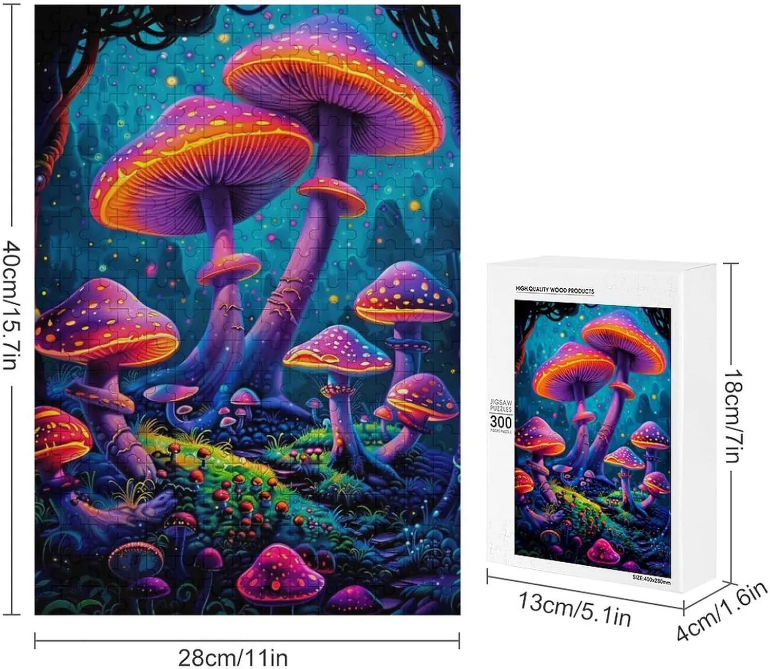 Interactive Challenging Game community envision responsible Home Decoration 300/500/1000 Piece Glowing Mushroom Wooden Jigsaw Puzzle for Adult 