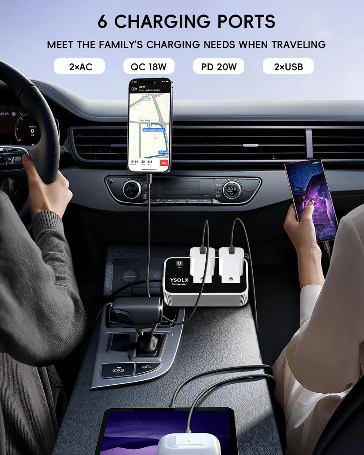 Inverter, Car Char??er Adapter with 20W moss delft balkan rigid USB-C/USB-QC(18W)/4.8A Dual USB/Dual AC Outlet, Car Plu?? Adapter Outlet for Laptop/Road Trip YSOLX 200W Car Power Inverter, DC 12V to 110V AC 