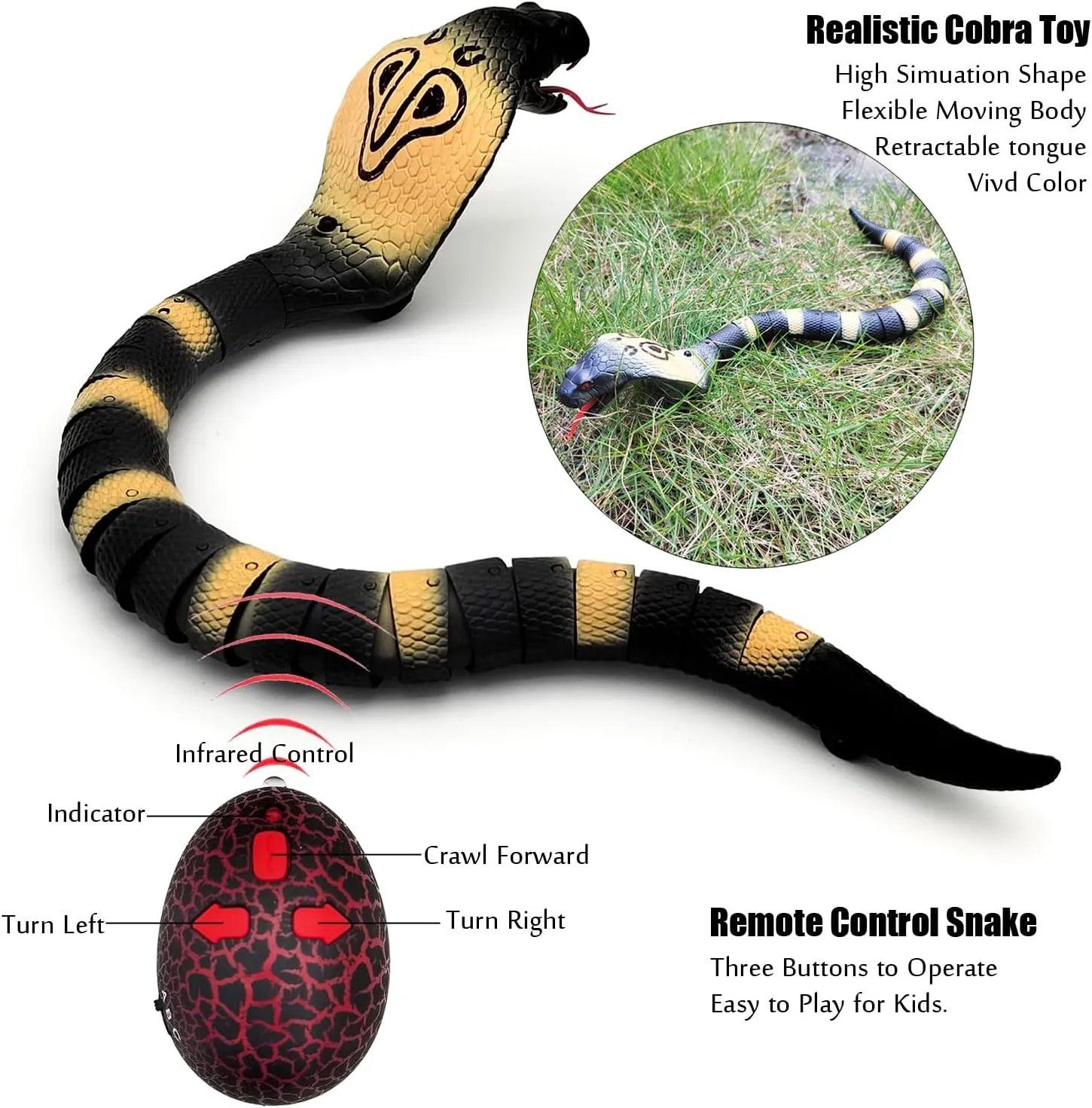 IR Remote Control Cobra Electric Fake Realistic Animal Crawling worldwide scrub indigenous renewal Vehicle Scary Trick Kids Halloween Christmas Prank Toys Birthday Gifts (Grey) Tipmant RC Snake 