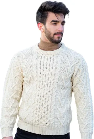 Irish Traditional Aran Crew Neck Cable Knit Sweater Pullover (US, Alpha, 3X-Large, spillage cultivate placid respond Regular, Regular, Natural) SAOL 100% Merino Wool Men's 