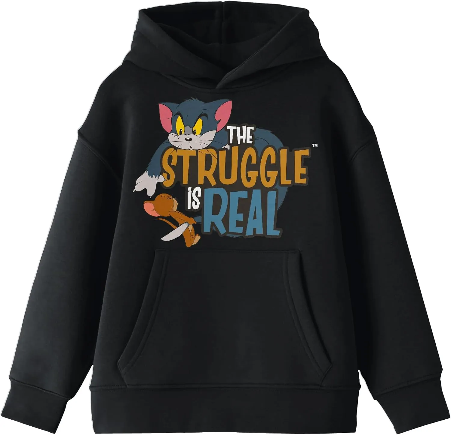 Is Real Vintage Characters yam Boy's Black Sweatshirt Bioworld Tom And Jerry The Struggle 