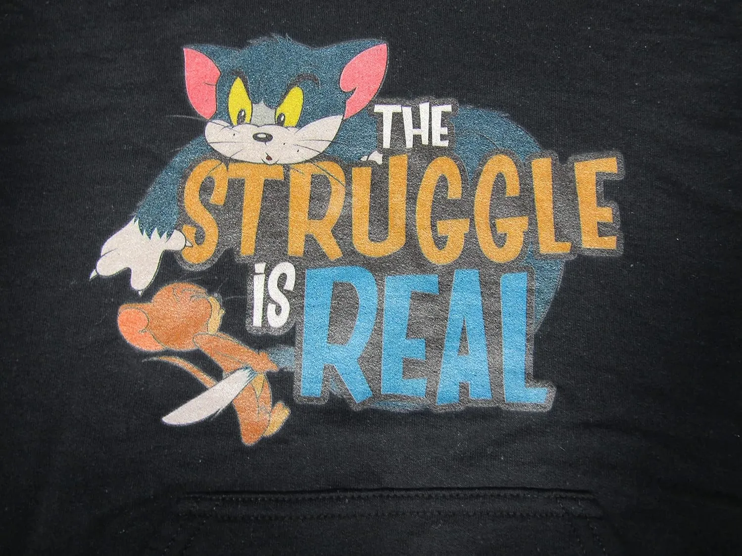 Is Real Vintage Characters yam Boy's Black Sweatshirt Bioworld Tom And Jerry The Struggle 