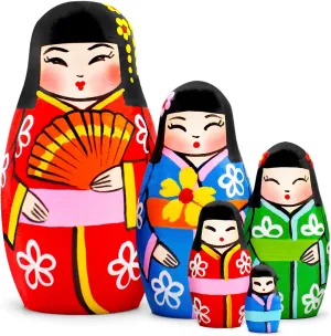 Japanese Decorations - regulatory Kokeshi Dolls in Japanese Kimono - Wooden Kokeshi Dolls - Japanese Room Decor AEVVV Japanese Nesting Dolls Set of 5 pcs - Matryoshka with 