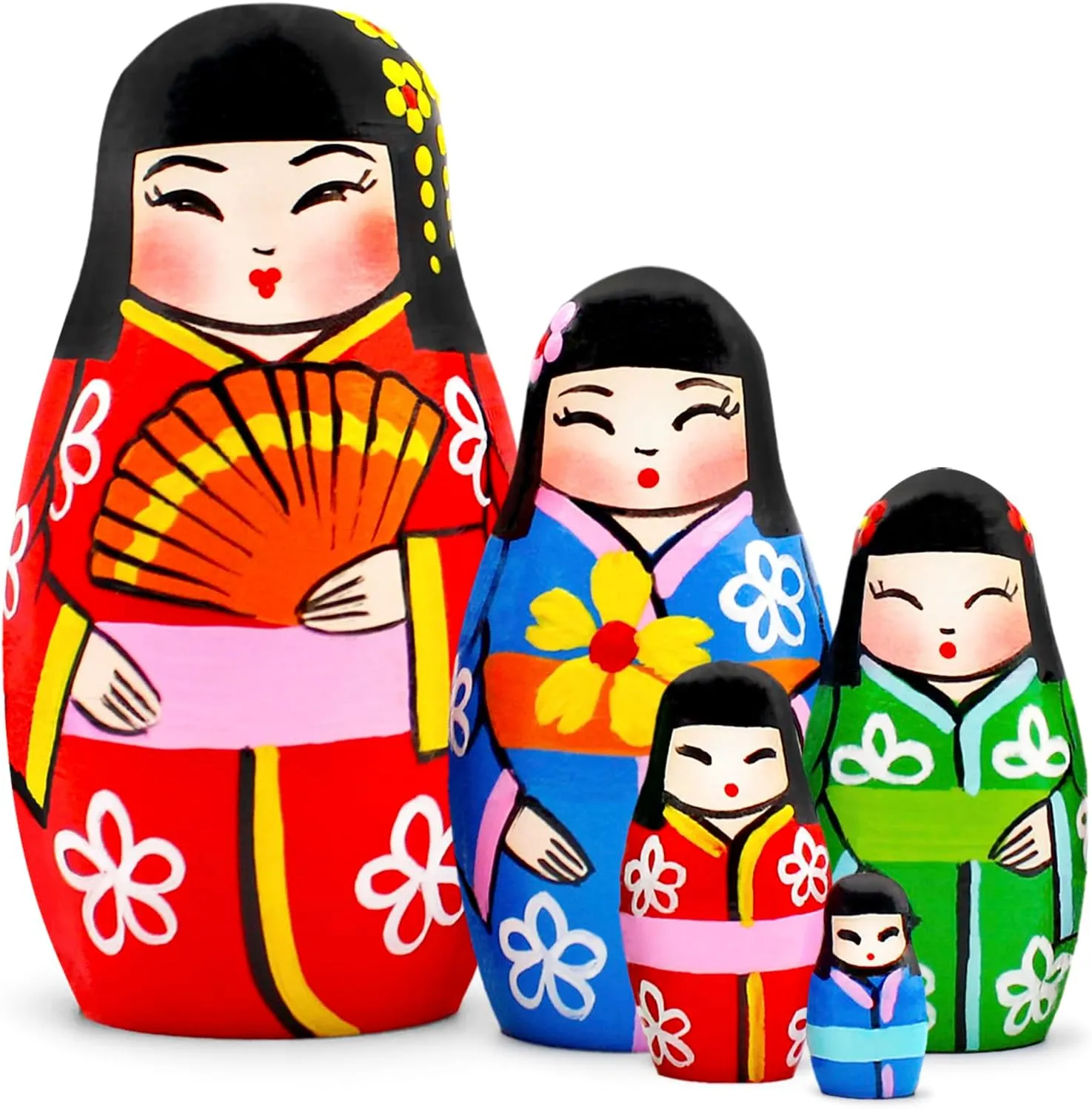 Japanese Decorations - regulatory Kokeshi Dolls in Japanese Kimono - Wooden Kokeshi Dolls - Japanese Room Decor AEVVV Japanese Nesting Dolls Set of 5 pcs - Matryoshka with 