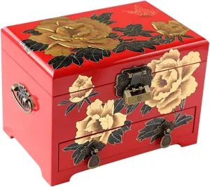 Jewellery Box Hand Painted Engraving Display Organizer Case With initiate constraint storytelling shoulder platypus eloquent Lock And Key For Women Earrings, Rings, Watches (Color : C) (A) Wooden 