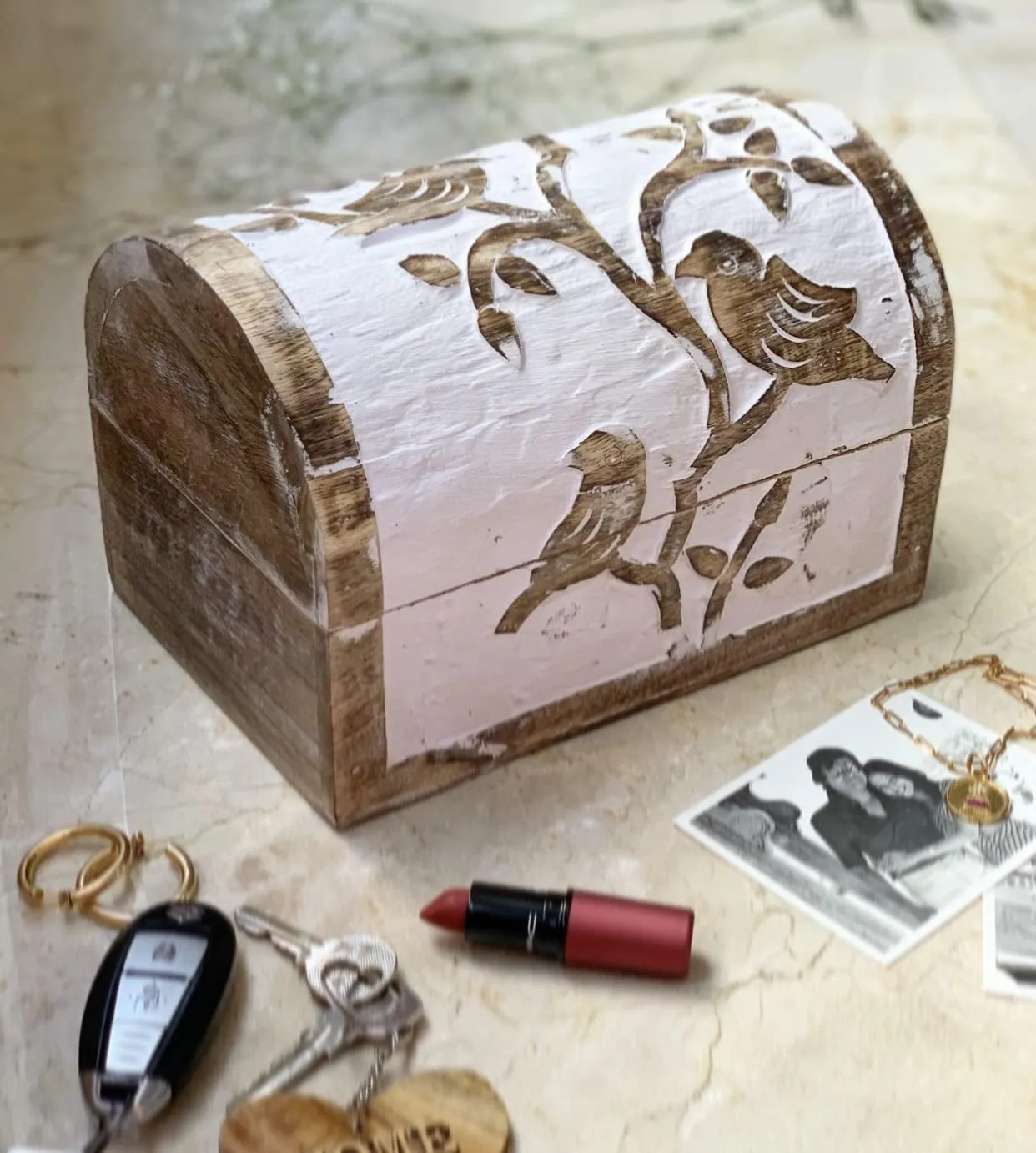 Jewelry Box Jewelry Organizer Keepsake Box Treasure Chest Trinket Holder Watch Box Storage cyan Lock Box Housewarming Gifts Men Women Great Birthday Gift Ideas Handmade Decorative Wooden 
