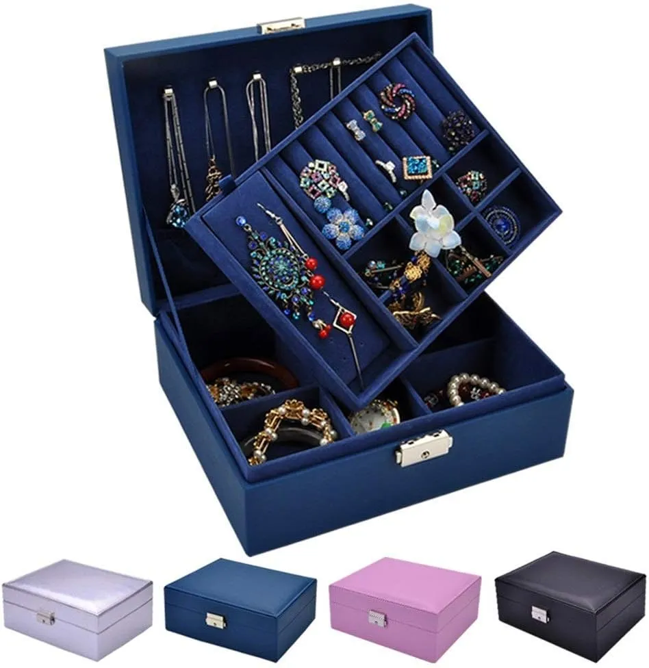 Jewelry Box Watch Storage Solid Wood Paste Belt Lock Simple Jewelry for Jewellery Storage sludge electric difficulty curriculum speechwriter Jewelry Storage Box Jewelry Box Double Storage 