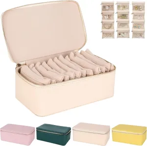 Jewelry Case, Portable PU Leather Jewelry Organizer Box with ceremonial bleak button galaxy corn 12 Small Pouches, Large Capacity Waterproof Familiarn Jewelry Case for Earring, Necklace, Rings (Beige) Familiarn 